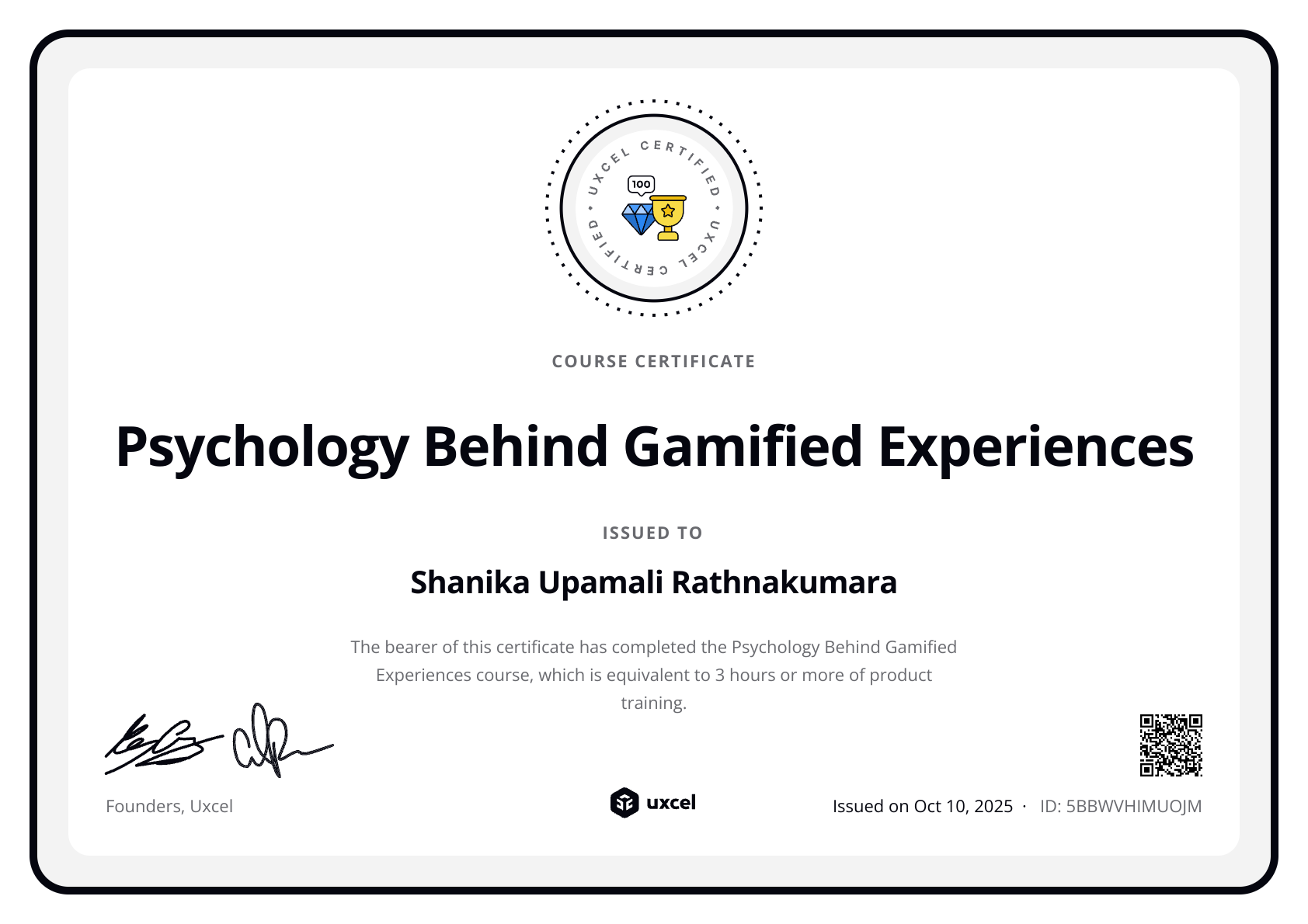 Shanika Upamali Rathnakumara's certificate